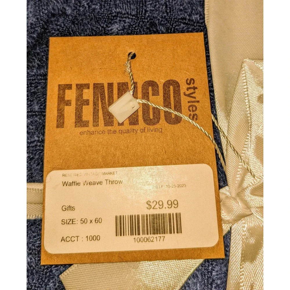 Fennco‎ Styles Waffle Weave Blue Sift Lightweight Throw Blanket Fringe 50x60 NWT